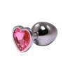 Silver medium heart-shaped butt plug with pink crystal